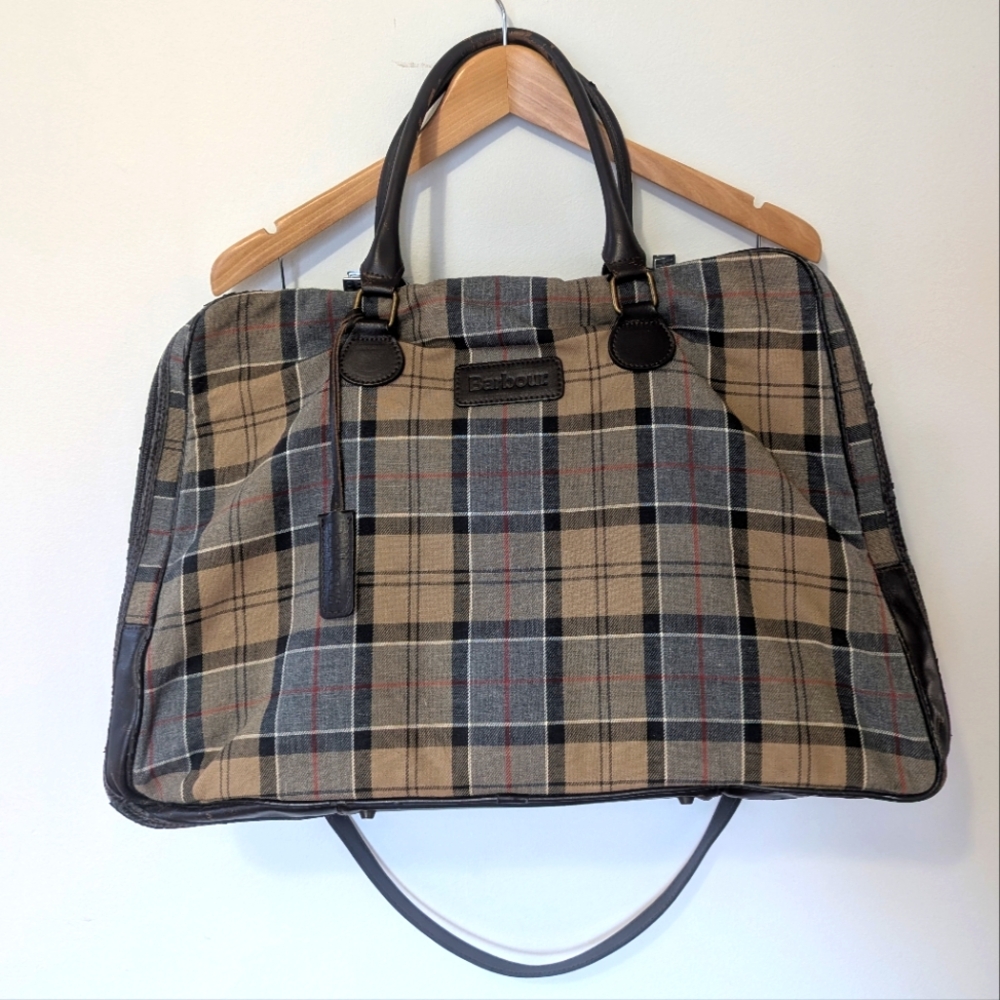 Barbour Vintage Overnight Weekender Zipper Duffle Bag in Dress Tartan
